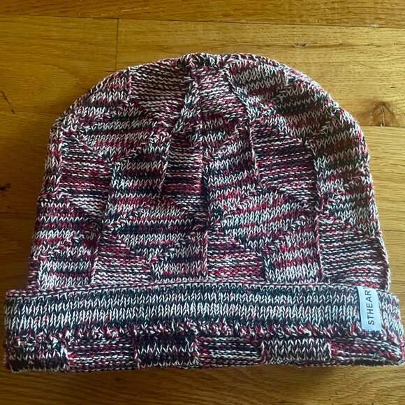 STHEART Maroon Black White Textured Knit Beanie Hat Made in USA One Size - Picture 1 of 4